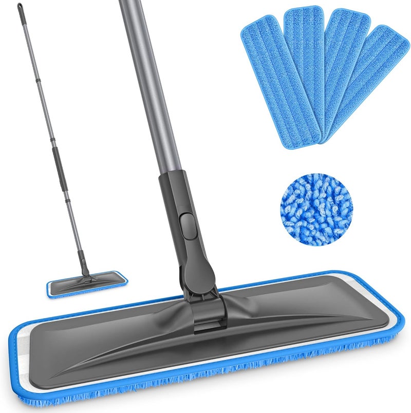 BPAWA Microfiber Mops for Hardwood Floor Cleaning - Flat Floor Mop with 4 Washable Pads for Laminate Wood Tile Vinyl Home Kitchen Bathroom - 59" Adjustable Handle - Image 1